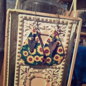 Sunflower Faux Leather Earrings